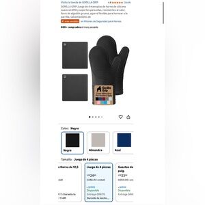 Gorilla Grip Black Silicone Oven Mitts and Pot Holders Set - 4 Piece